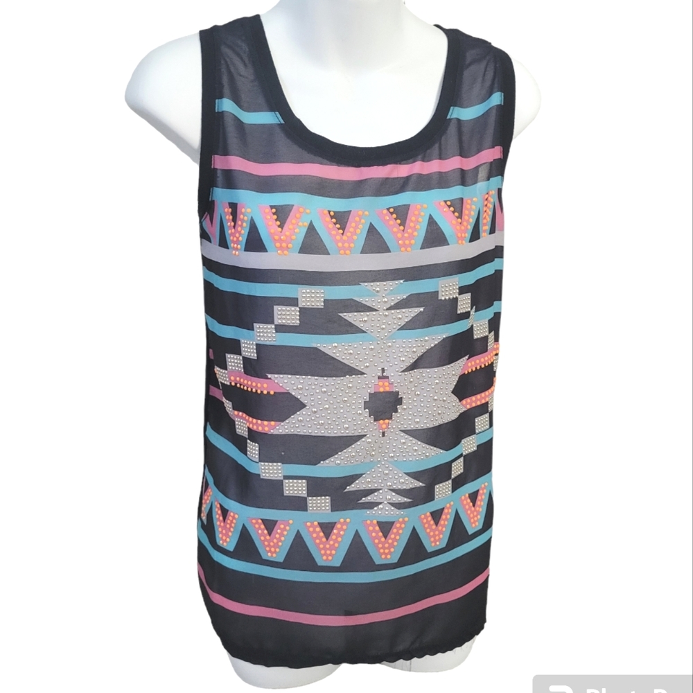 Rue21 sleeveless top | bling embellishments | tribal print | cut design on back